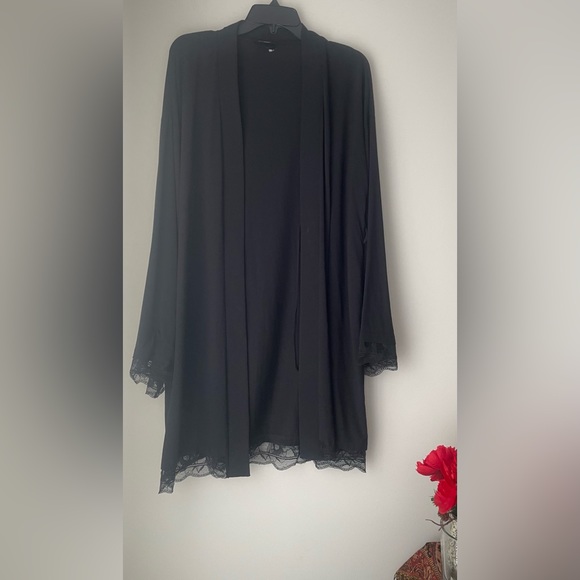 La Perla Other - La Perla Black Lace Hem Cuffs Robe Size Large